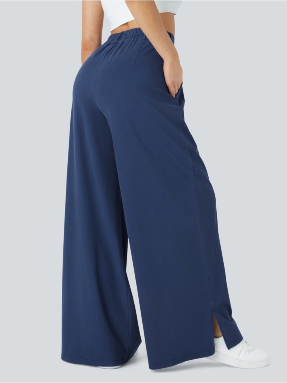 Halara High Waisted Pleated Wide Leg Pants Small Regular Blue Stretch NWOT - Picture 2 of 7